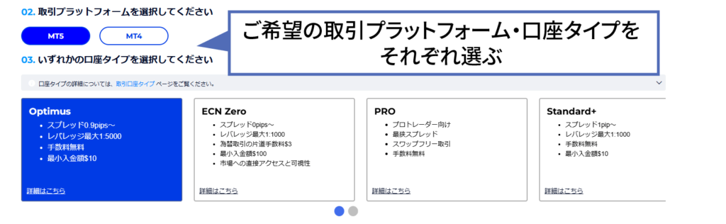 取引プラットフォーム・口座タイプの選択